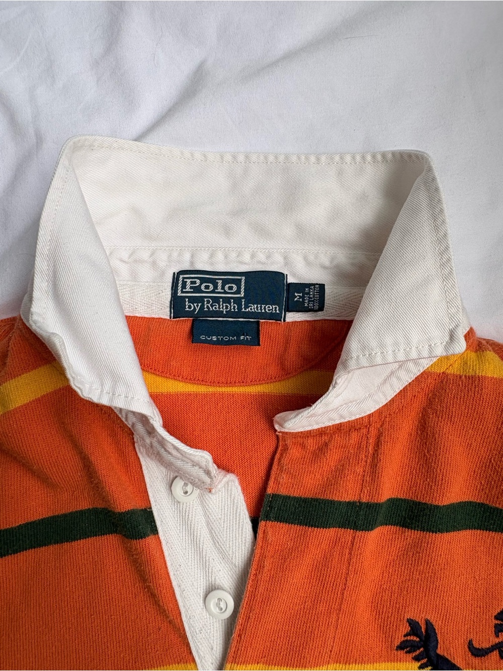 Vintage Polo Ralph Lauren BlackFW07 Lion Crest Rugby Shirt M Orange Stripe Men - Picture 15 of 16